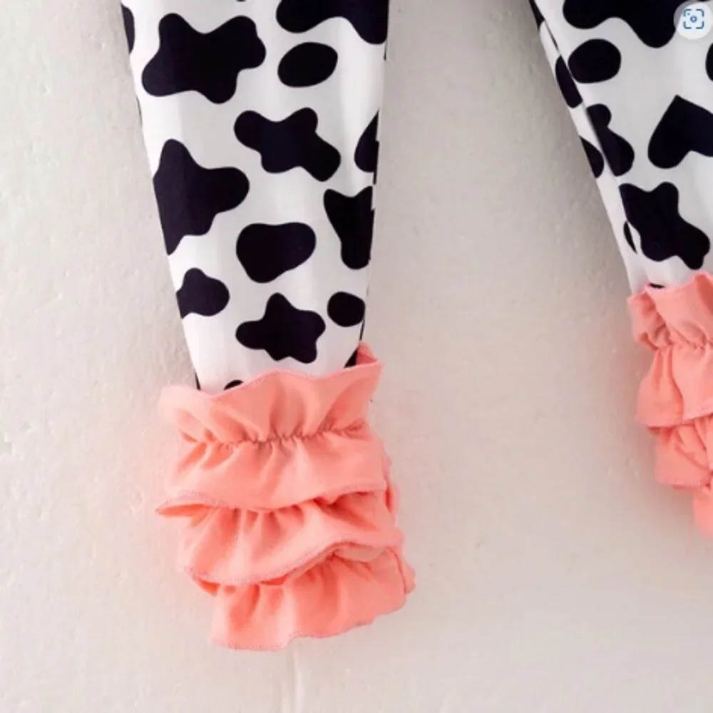 Boutique Cow Chenille Patch Tunic & Ruffle Leggings Girls Outfit Set
